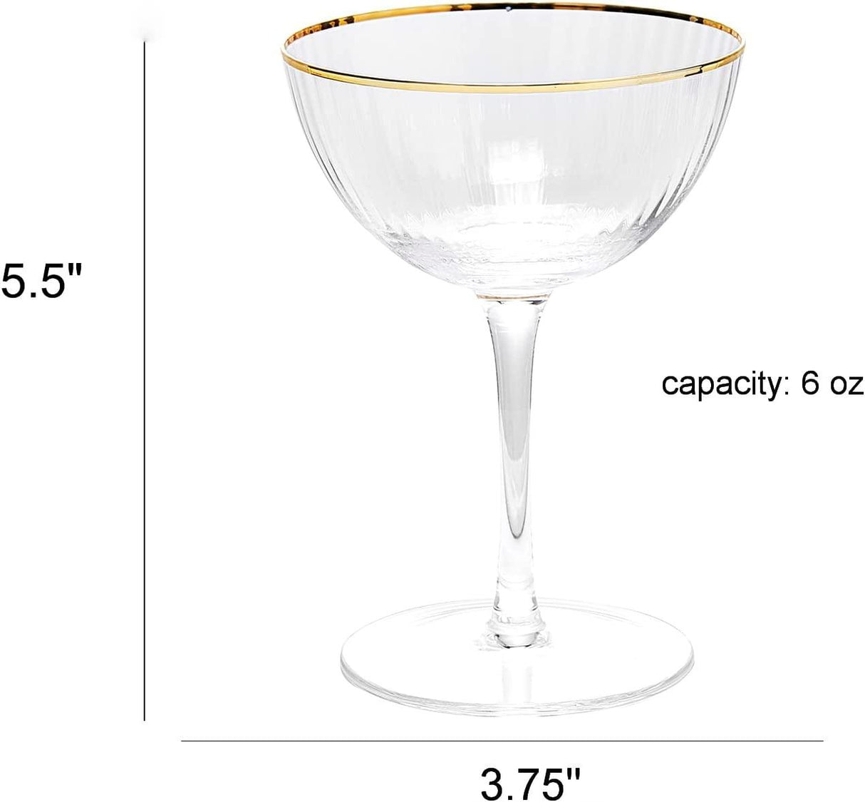 The Wine Savant Gold Rim Glasses 6 oz, Set of 4 Gold Rim Classic Manhattan Glasses For Martini, Cocktails, Champagne, Water & Wine - Classic Coupes Gilded Rimed, Crystal with Stems, Coupe by The Wine Savant - Vysn