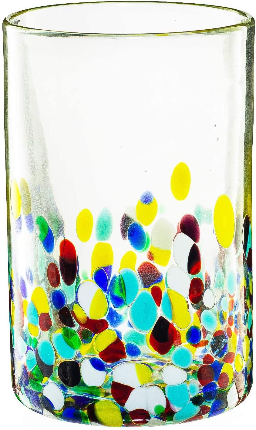 The Wine Savant Hand Blown Mexican Drinking Glasses and Pitcher – Set of 6 with Mexican Confetti Design (14 oz each) and Pitcher (84 Ounces) (Confetti) by The Wine Savant - Vysn