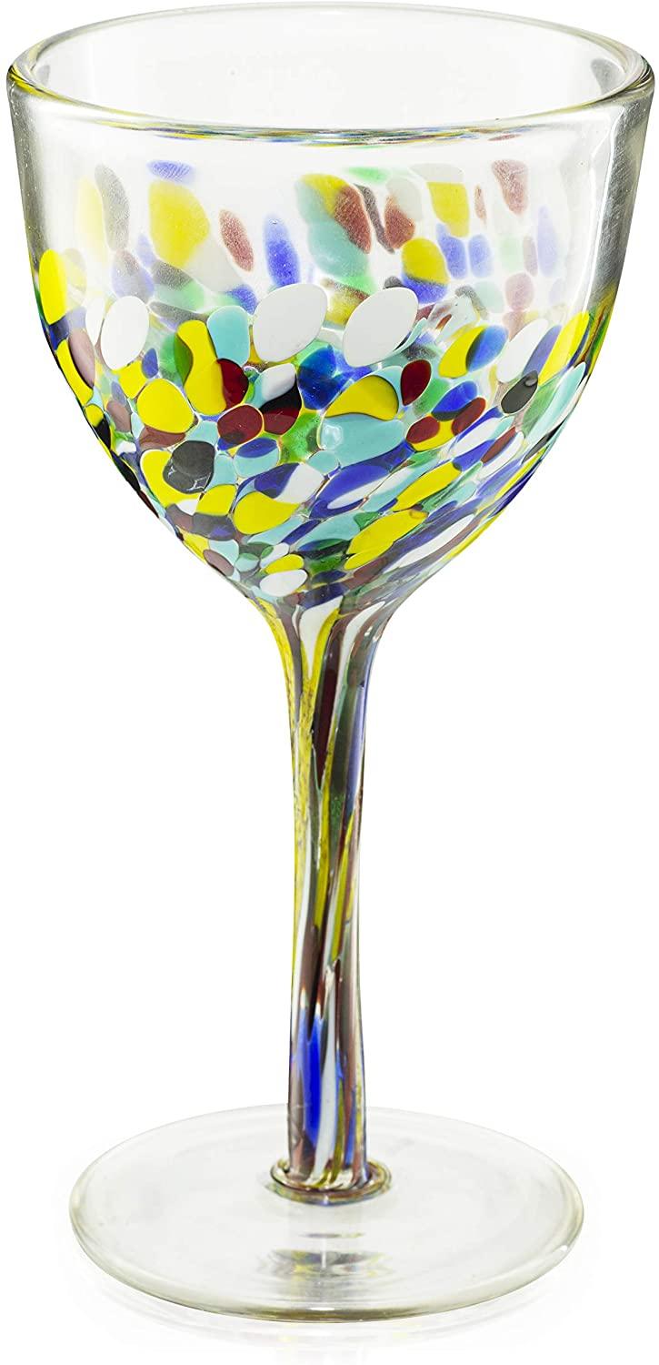 The Wine Savant Recycled Glass Wine Glasses - Mexican Wine Glasses Set of 6, Mexican Luxury Hand Blown Wine and Water Glasses (8 ounces each) Cobalt Cinco De Mayo Glasses - Confetti Wine Glasses by The Wine Savant - Vysn