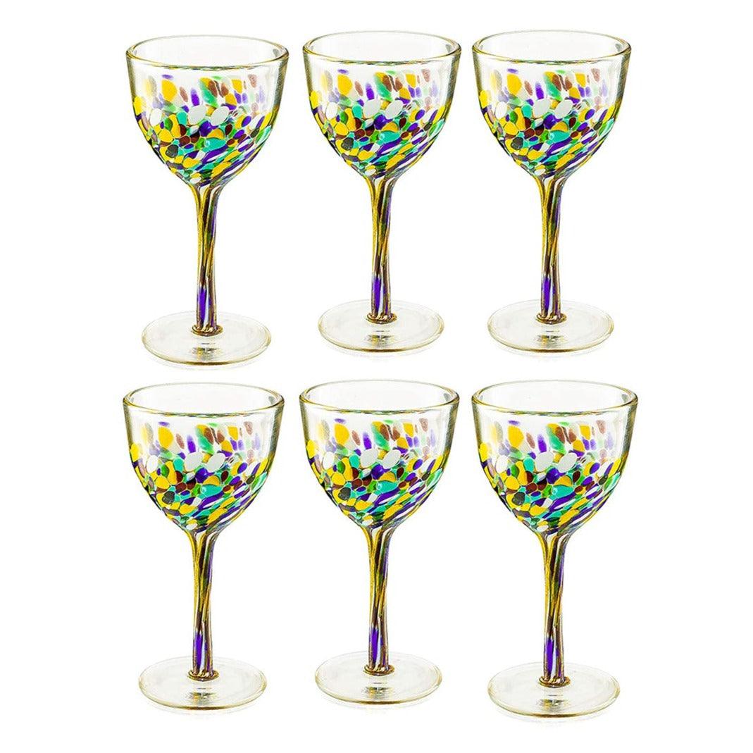 The Wine Savant Recycled Glass Wine Glasses - Mexican Wine Glasses Set of 6, Mexican Luxury Hand Blown Wine and Water Glasses (8 ounces each) Cobalt Cinco De Mayo Glasses - Confetti Wine Glasses by The Wine Savant - Vysn