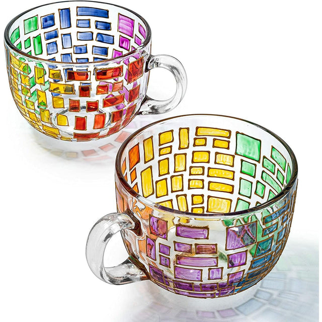 The Wine Savant Renaissance Stained Glass Windows Mugs, Artisanal Hand Painted Set of 2 - Gift Idea for Her, Him, Birthday, Mom, Housewarming - Art Deco Coffee and Tea Set 3.5" H X 4" W (Mugs) by The Wine Savant - Vysn