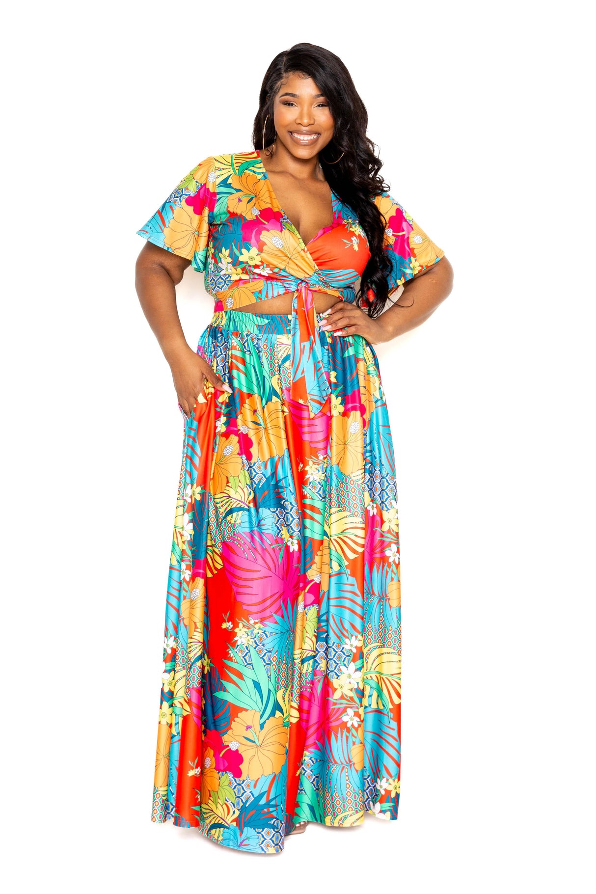 Tropical floral maxi skirt & top set - Vysn