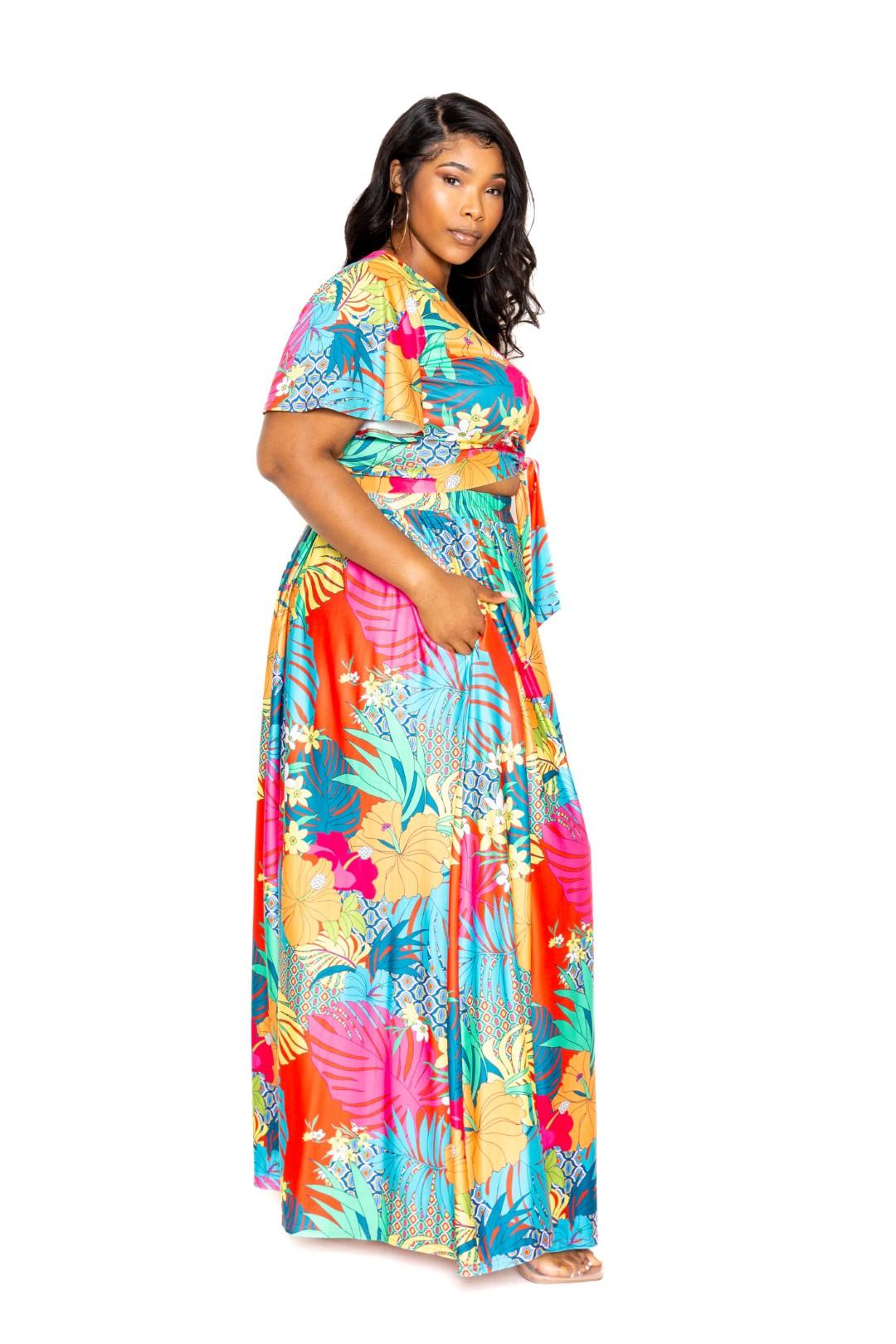 Tropical floral maxi skirt & top set - Vysn