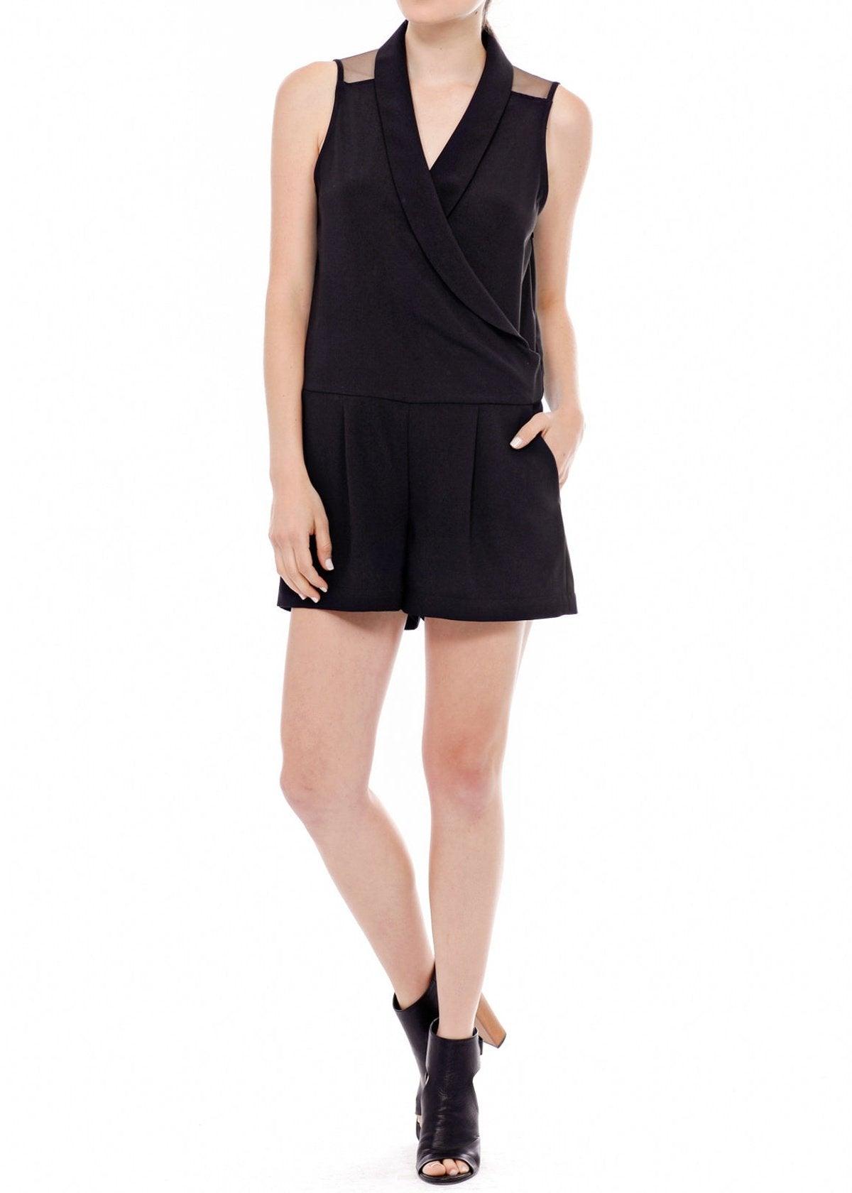 V-Neck Sleeveless Romper In Black by Shop at Konus - Vysn