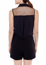 V-Neck Sleeveless Romper In Black by Shop at Konus - Vysn