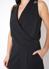 V-Neck Sleeveless Romper In Black by Shop at Konus - Vysn