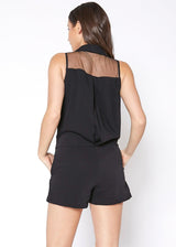 V-Neck Sleeveless Romper In Black by Shop at Konus - Vysn