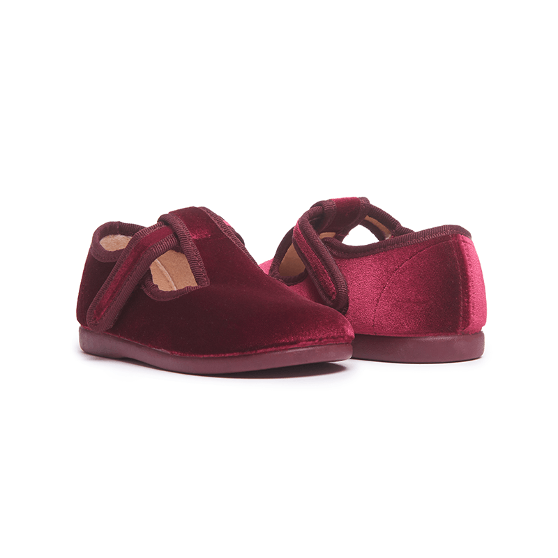 Velvet T-band Shoes in Burgundy by childrenchic - Vysn