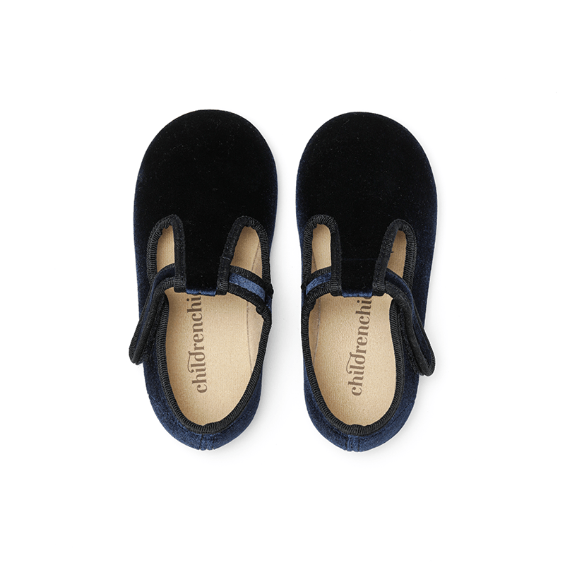 Velvet T-band Shoes in Navy by childrenchic - Vysn