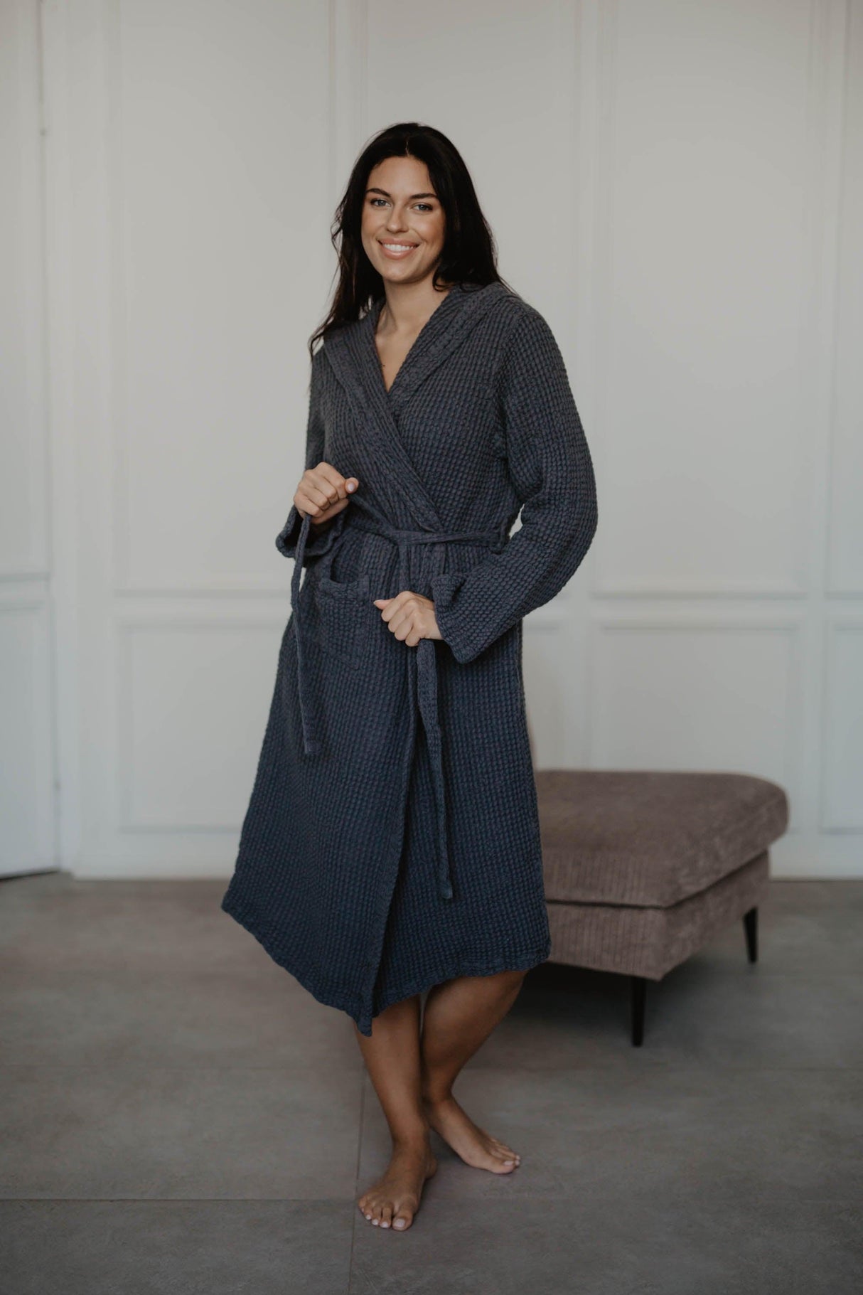 Waffle linen bathrobe Snuggle by AmourLinen - Vysn