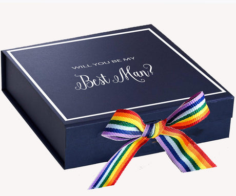 Will You Be My Best man? Proposal Box Navy - Border - Rainbow Ribbon by Tshirt Unlimited - Vysn