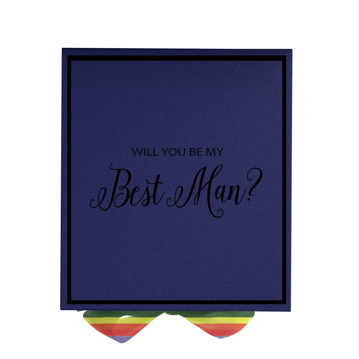 Will You Be My Best man? Proposal Box Navy - Border - Rainbow Ribbon by Tshirt Unlimited - Vysn