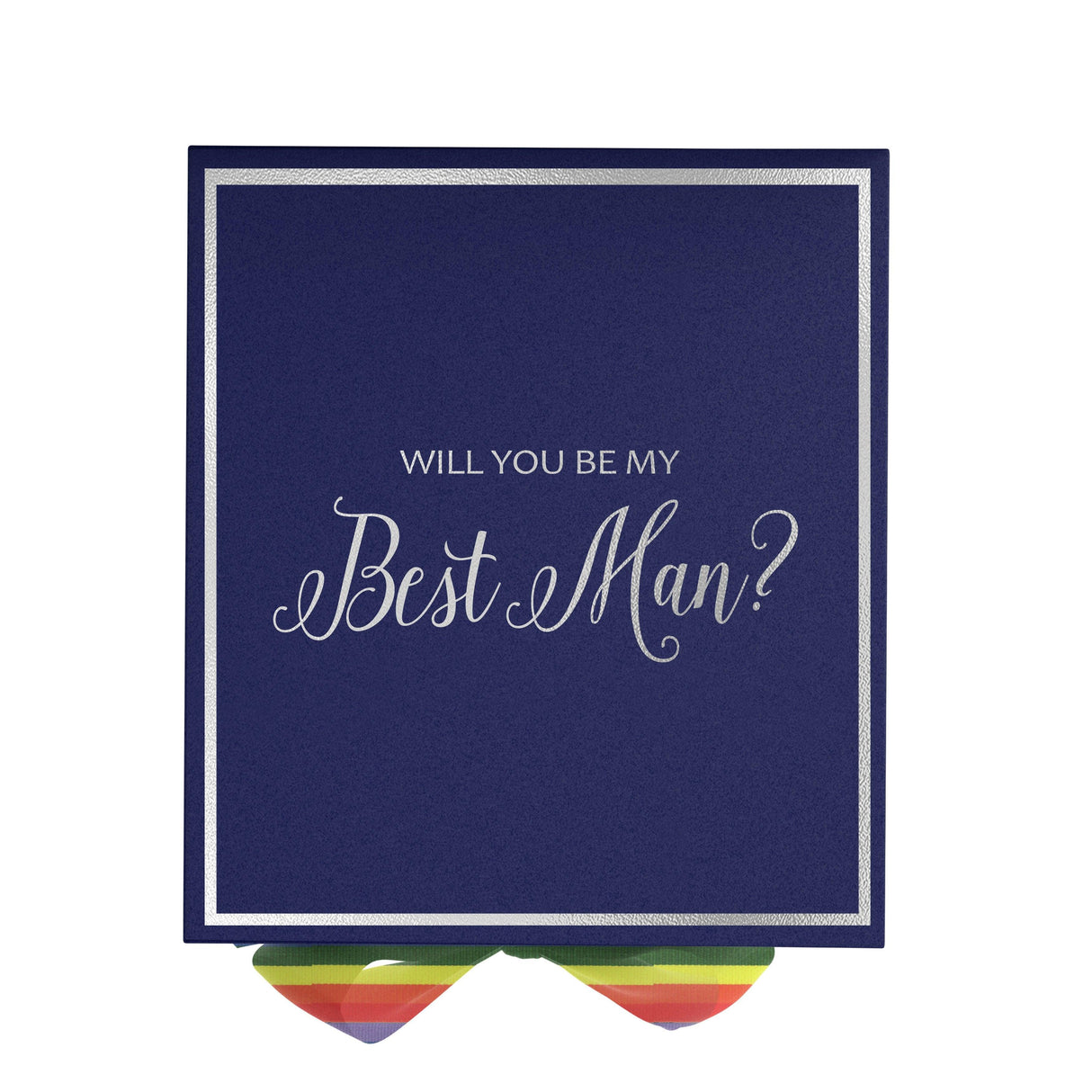 Will You Be My Best man? Proposal Box Navy - Border - Rainbow Ribbon by Tshirt Unlimited - Vysn