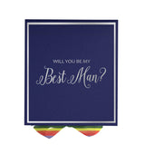 Will You Be My Best man? Proposal Box Navy - Border - Rainbow Ribbon by Tshirt Unlimited - Vysn