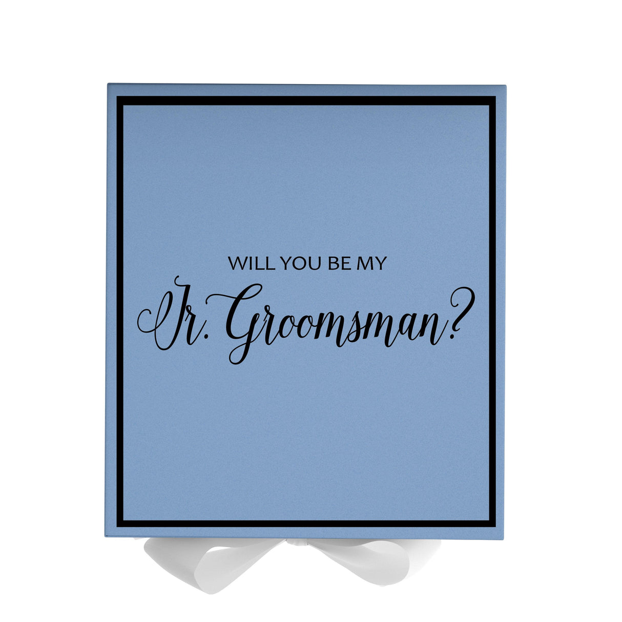 Will You Be My jr groomsman? Proposal Box Light Blue w/ white Bow- Border by Tshirt Unlimited - Vysn