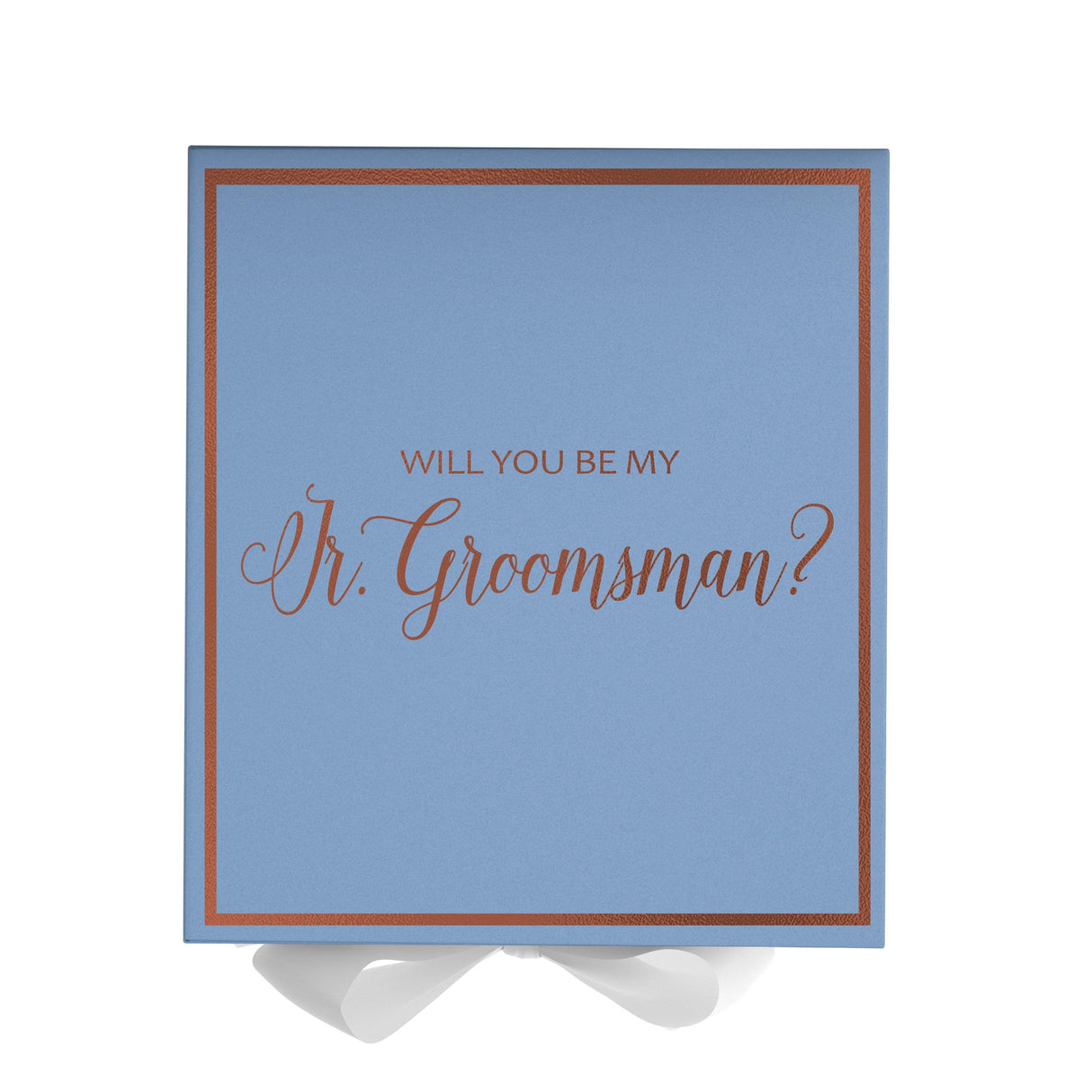 Will You Be My jr groomsman? Proposal Box Light Blue w/ white Bow- Border by Tshirt Unlimited - Vysn