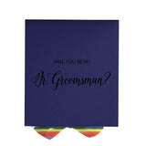 Will You Be My jr groomsman? Proposal Box Navy - No Border - Rainbow Ribbon by Tshirt Unlimited - Vysn