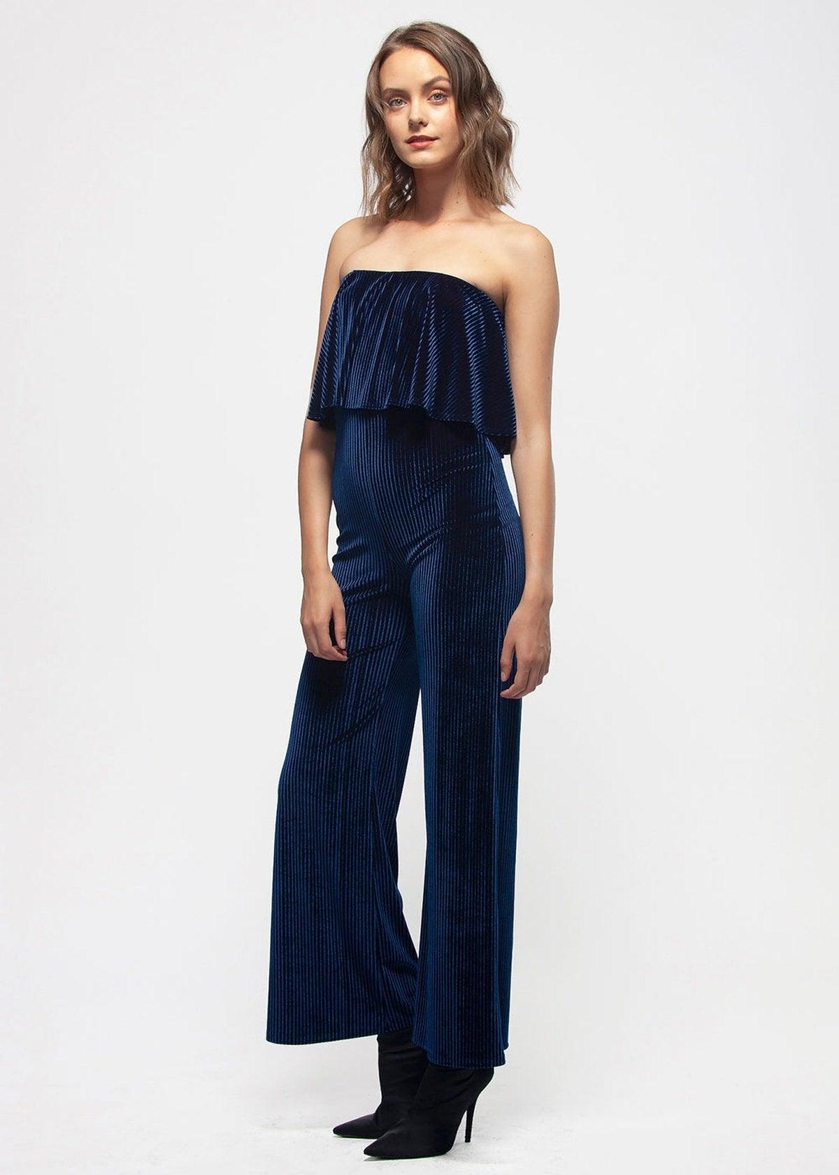 Women's Ribbed Velvet Tube Top Jumpsuit In Ultra Marine by Shop at Konus - Vysn