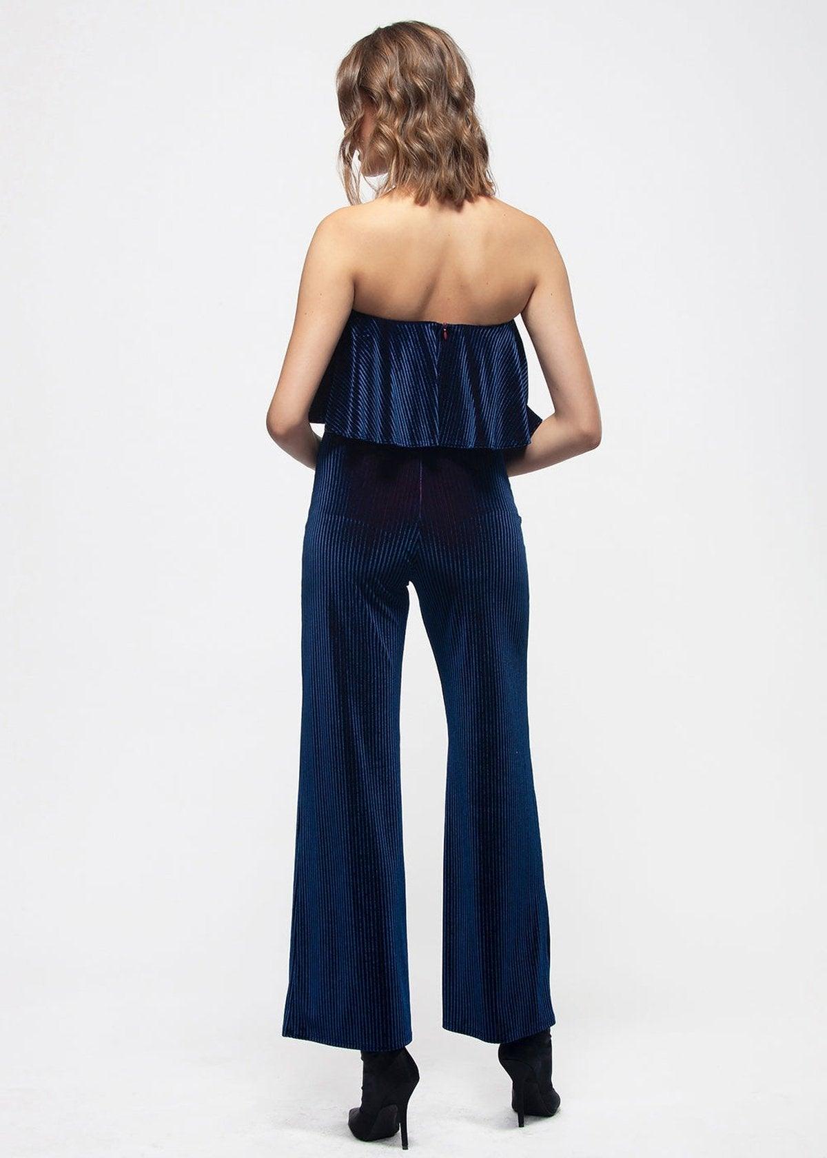 Women's Ribbed Velvet Tube Top Jumpsuit In Ultra Marine by Shop at Konus - Vysn