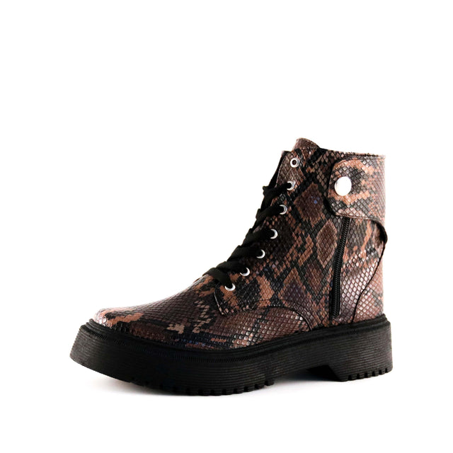 Women's Runaway Combat Boots Brown Snake by Nest Shoes - Vysn