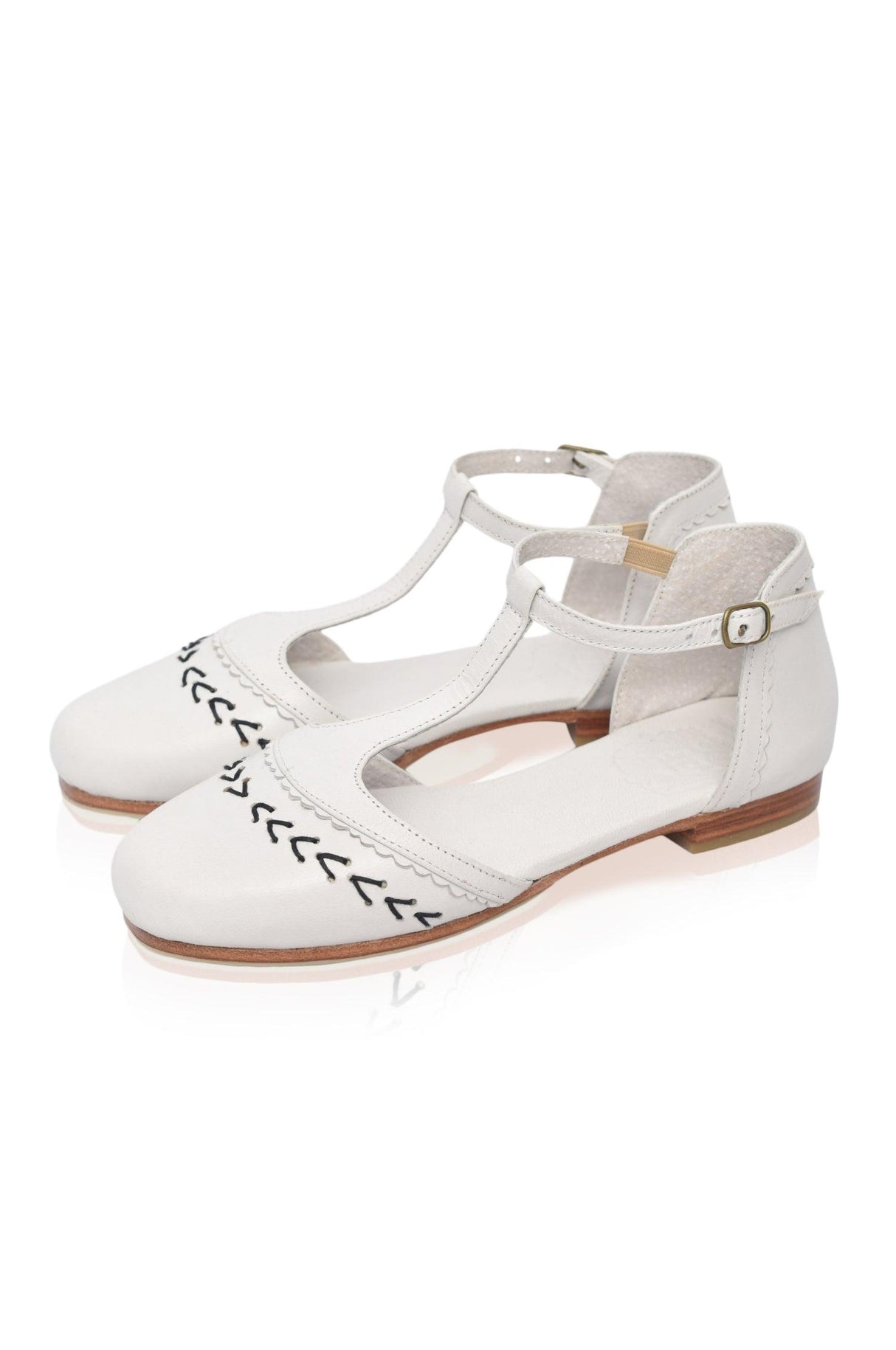 Wonderland T-strap Leather Flats by ELF - Vysn