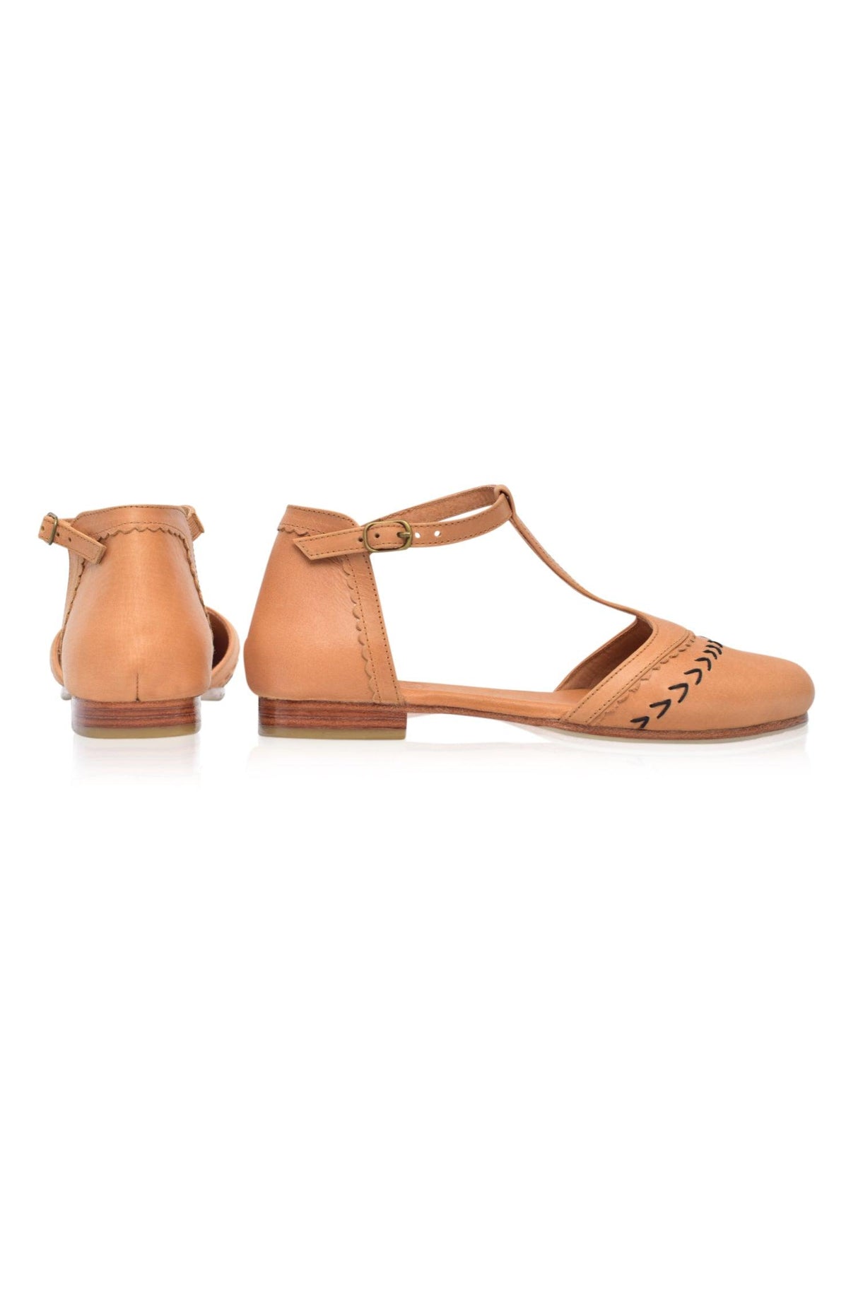 Wonderland T-strap Leather Flats by ELF - Vysn