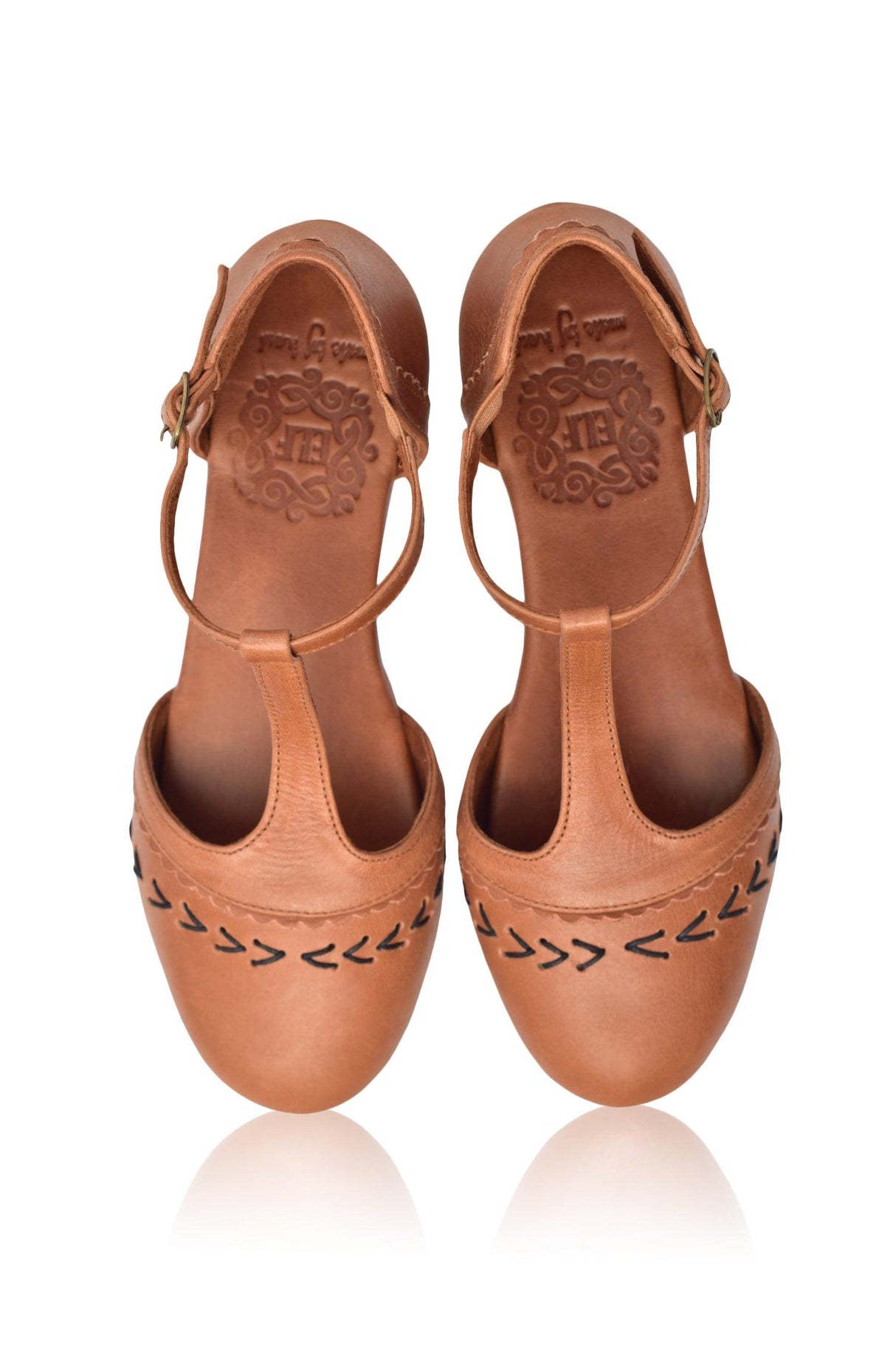 Wonderland T-strap Leather Flats by ELF - Vysn