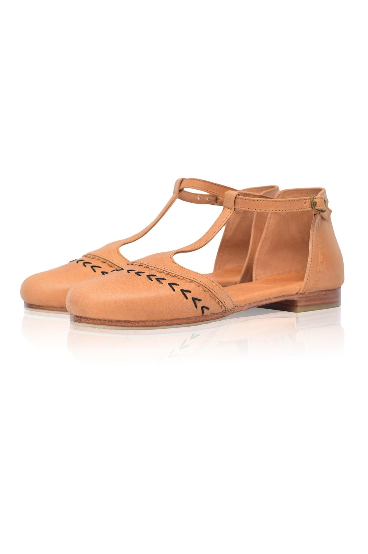 Wonderland T-strap Leather Flats by ELF - Vysn