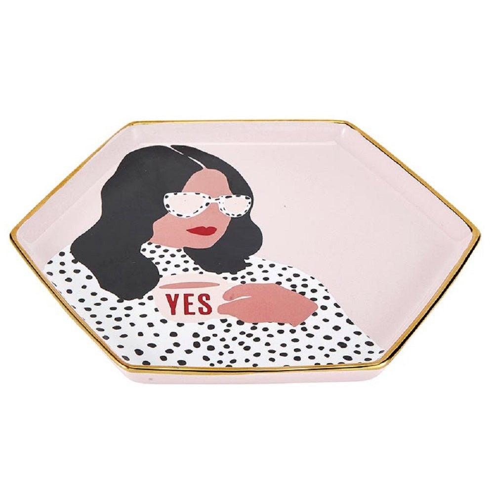 Yes, Girl Hexagon Mug & Saucer Set in Pink by The Bullish Store - Vysn