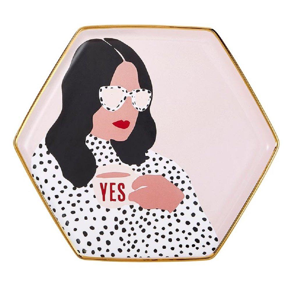 Yes, Girl Hexagon Mug & Saucer Set in Pink by The Bullish Store - Vysn