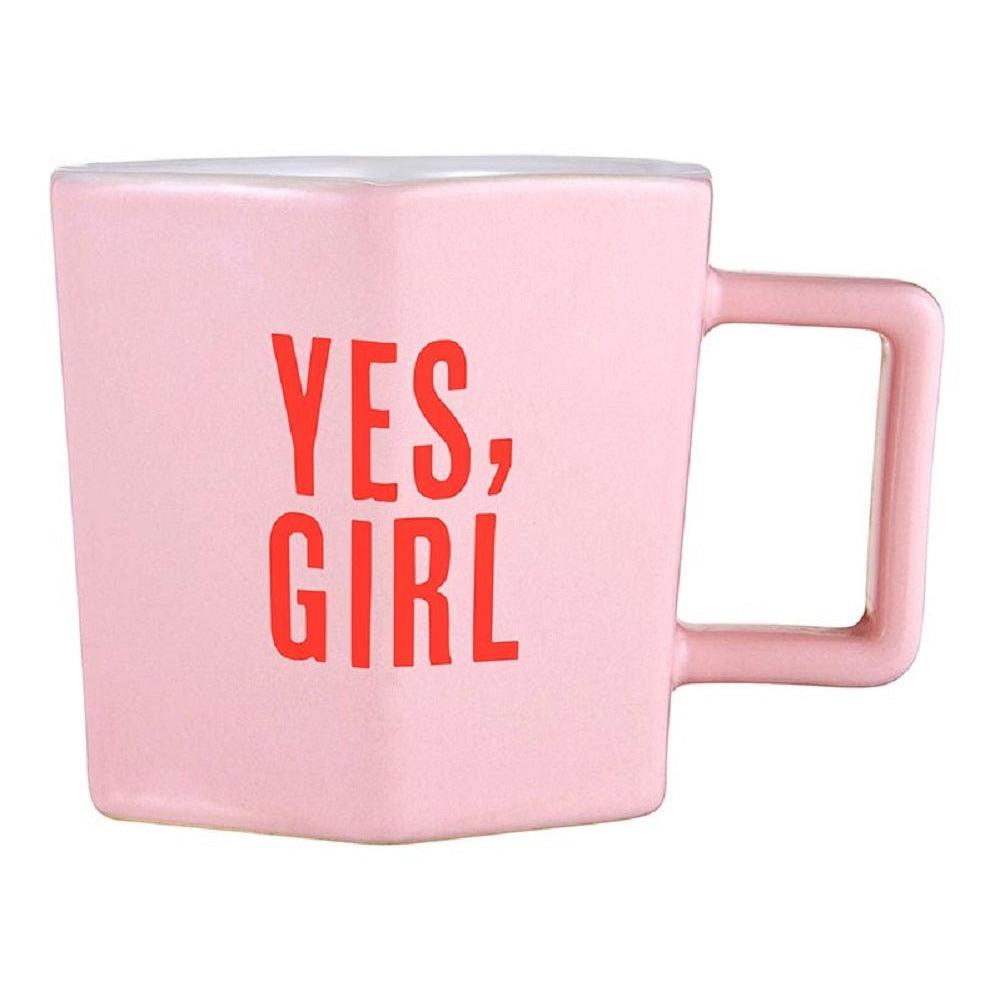 Yes, Girl Hexagon Mug & Saucer Set in Pink by The Bullish Store - Vysn